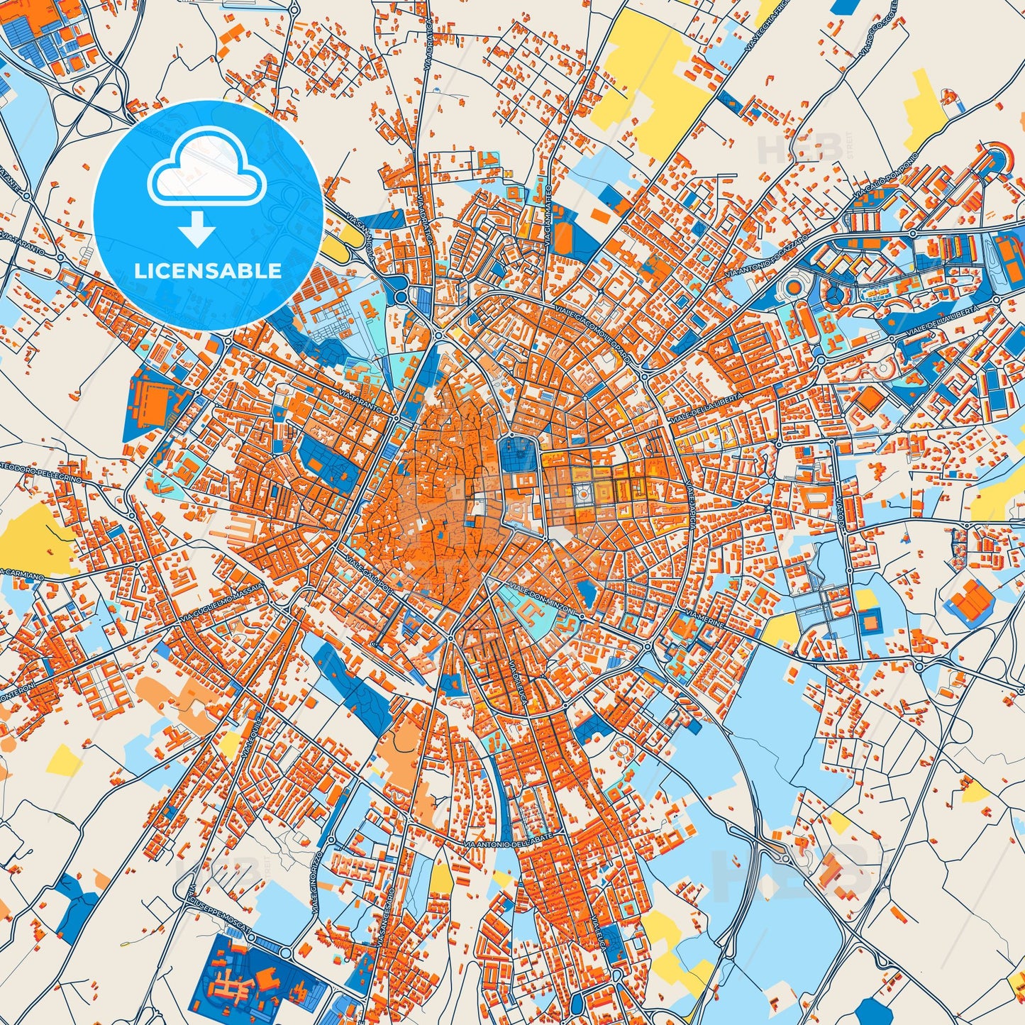 Colorful Lecce Street Map with Labels and Buildings