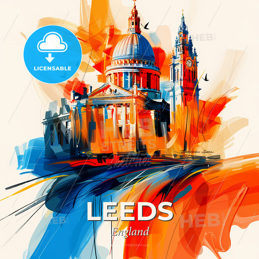 Vibrant Leeds, England - A Painting Of A Building With A Dome And Towers - Square format print template