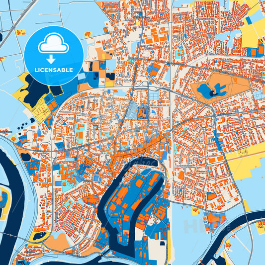 Colorful Leer Street Map with Labels and Buildings