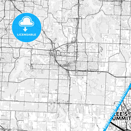 Lees Summit, Missouri light map with streetnames, citynames and districts