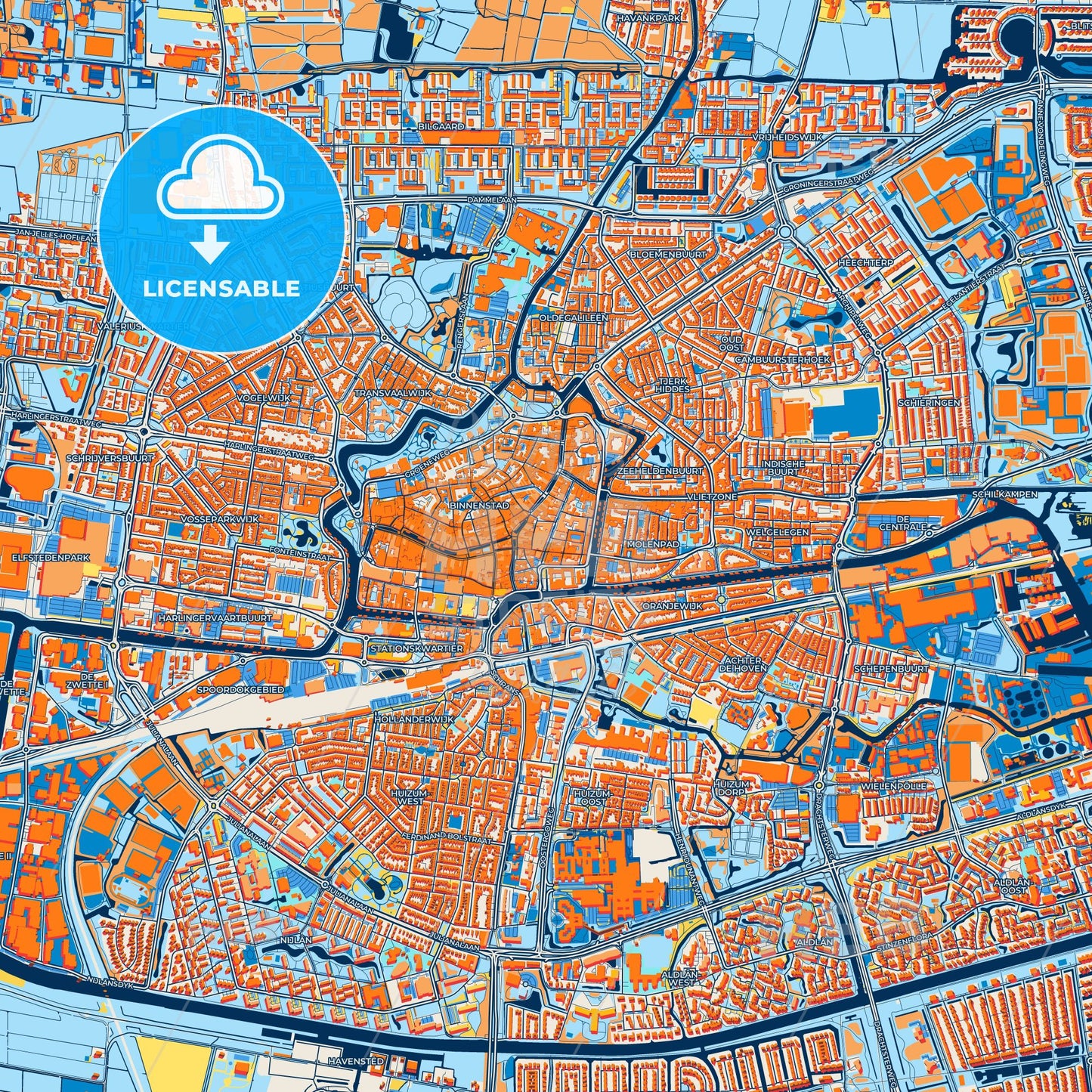 Colorful Leeuwarden Street Map with Labels and Buildings