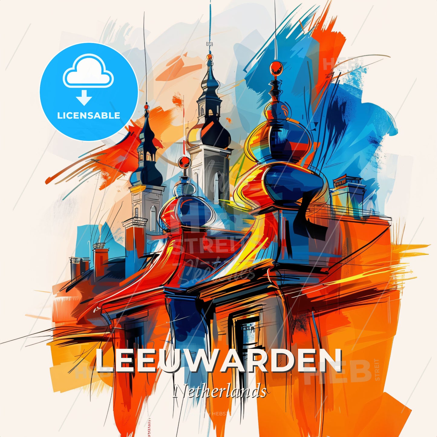 Vibrant Leeuwarden, Netherlands - A Colorful Building With Spires - Square format print template