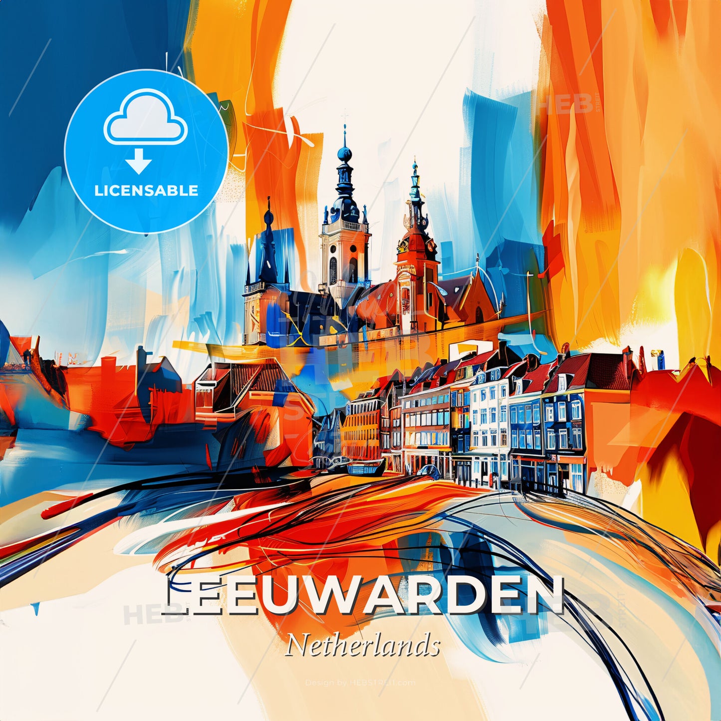 Vibrant Leeuwarden, Netherlands - A Colorful Painting Of A Building - Square format print template