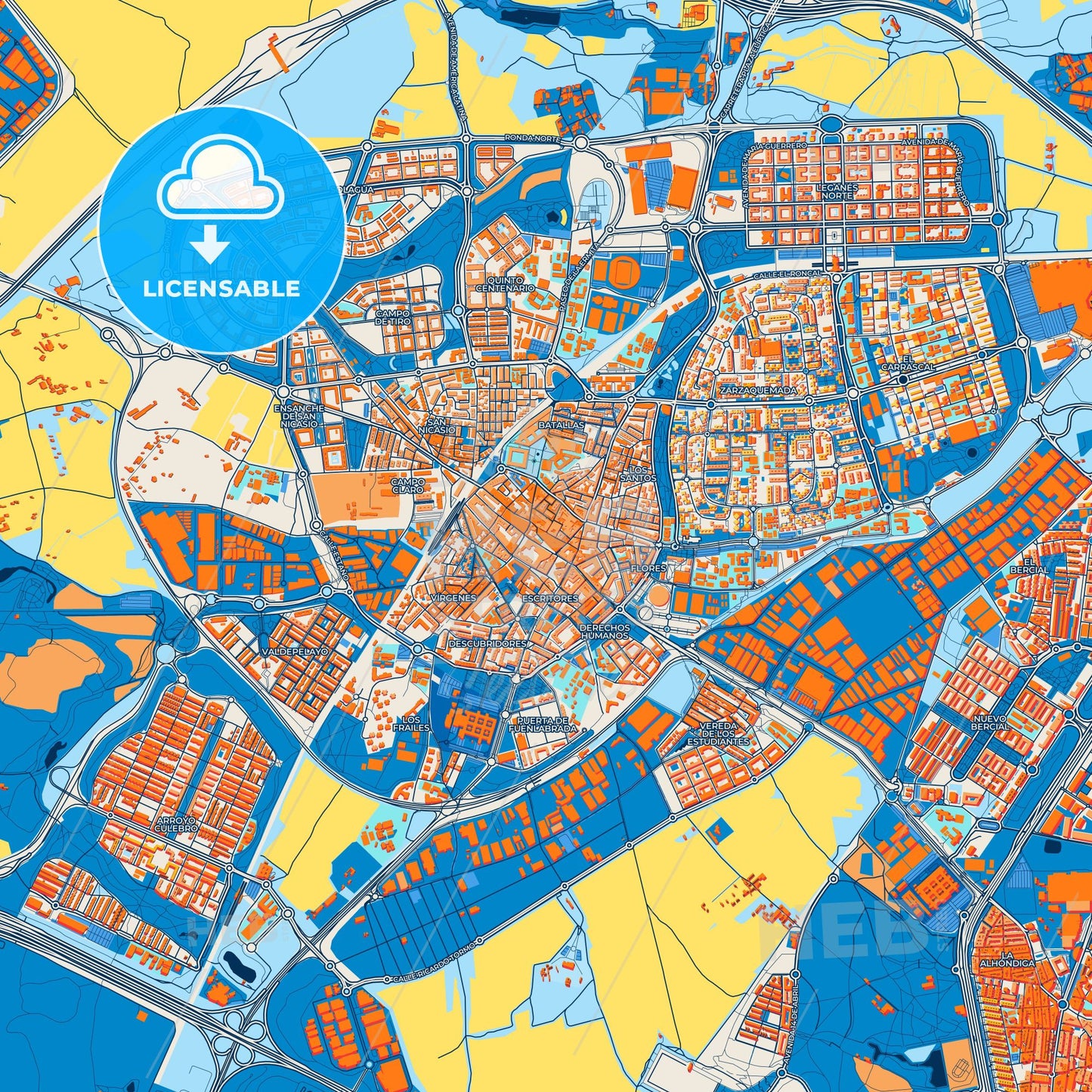 Colorful Leganés Street Map with Labels and Buildings