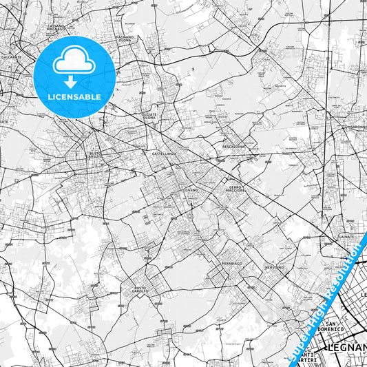 Legnano, Italy light map with streetnames, citynames and districts