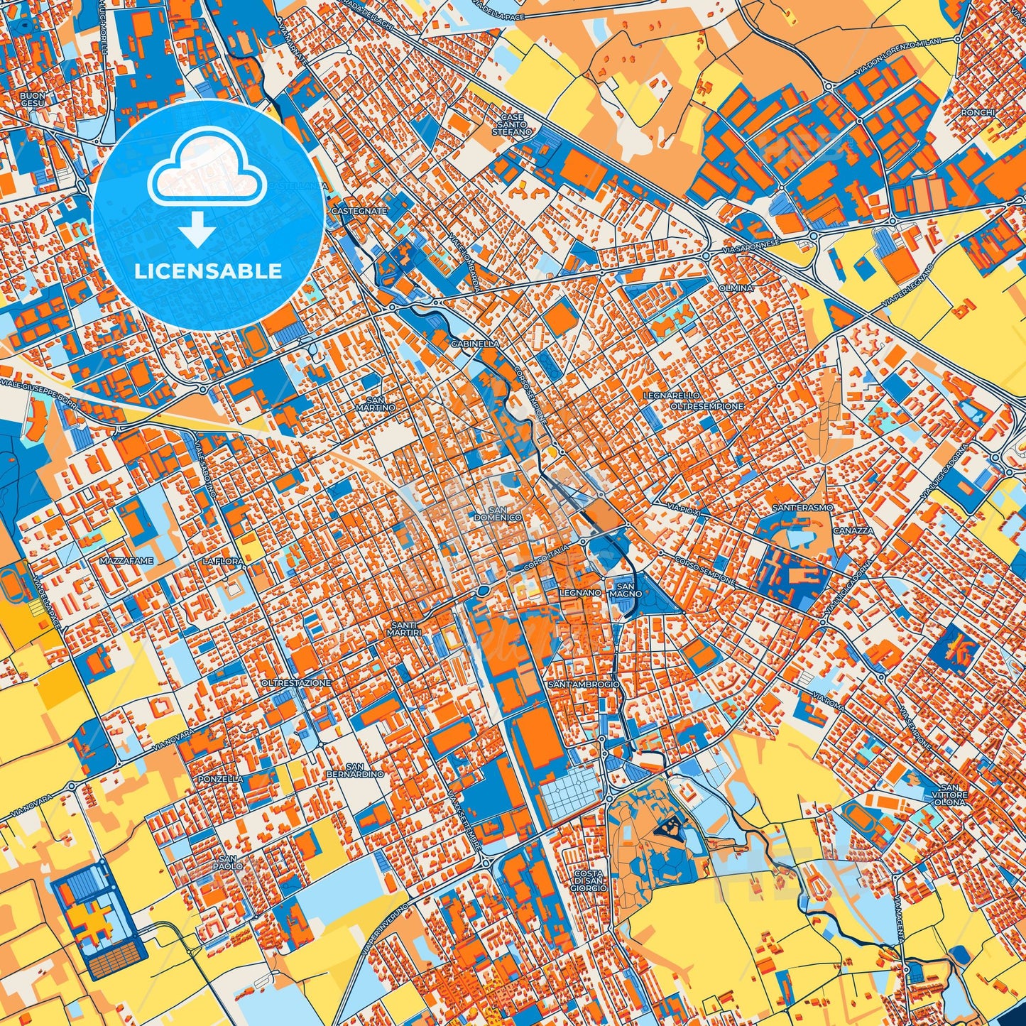 Colorful Legnano Street Map with Labels and Buildings