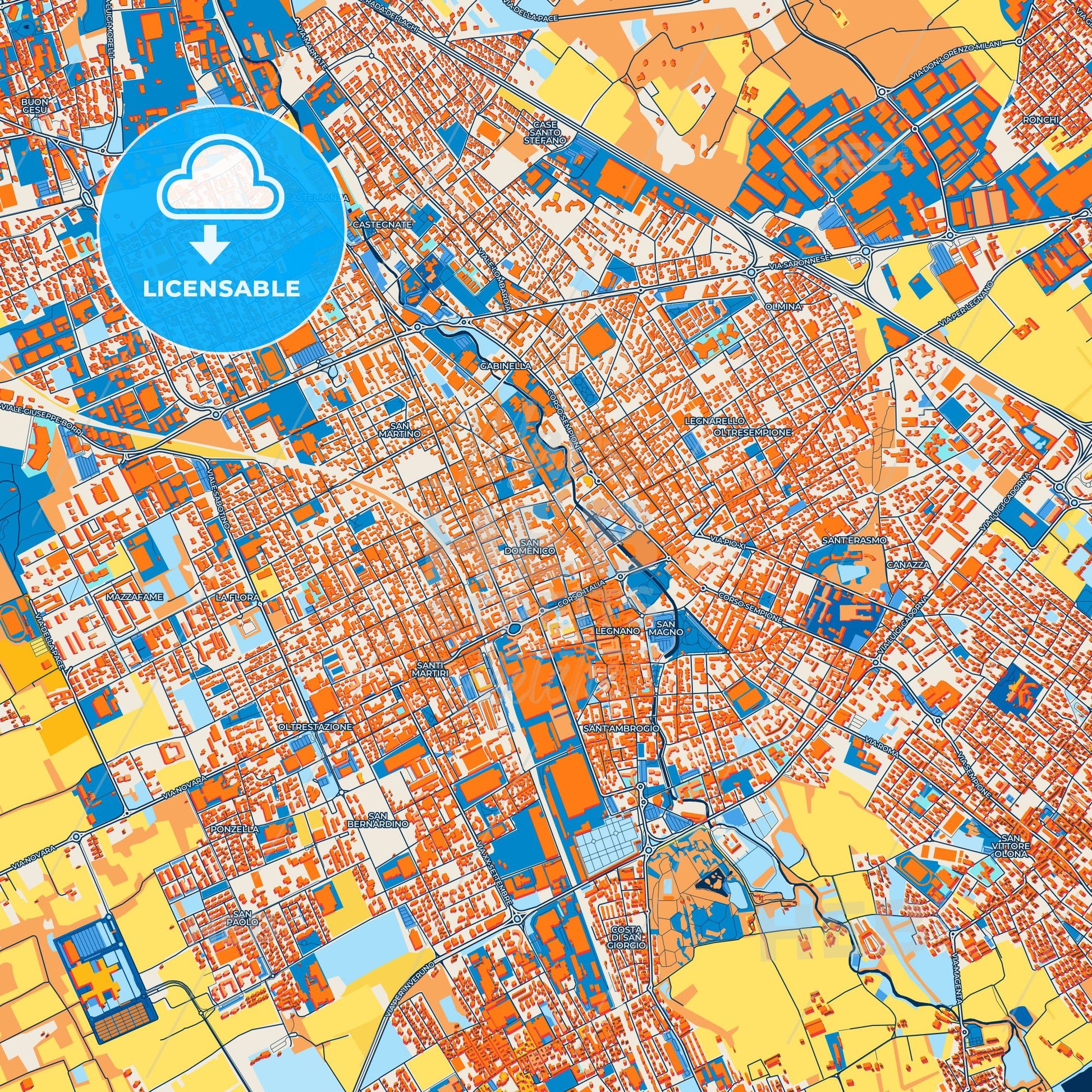 Colorful Legnano Street Map with Labels and Buildings