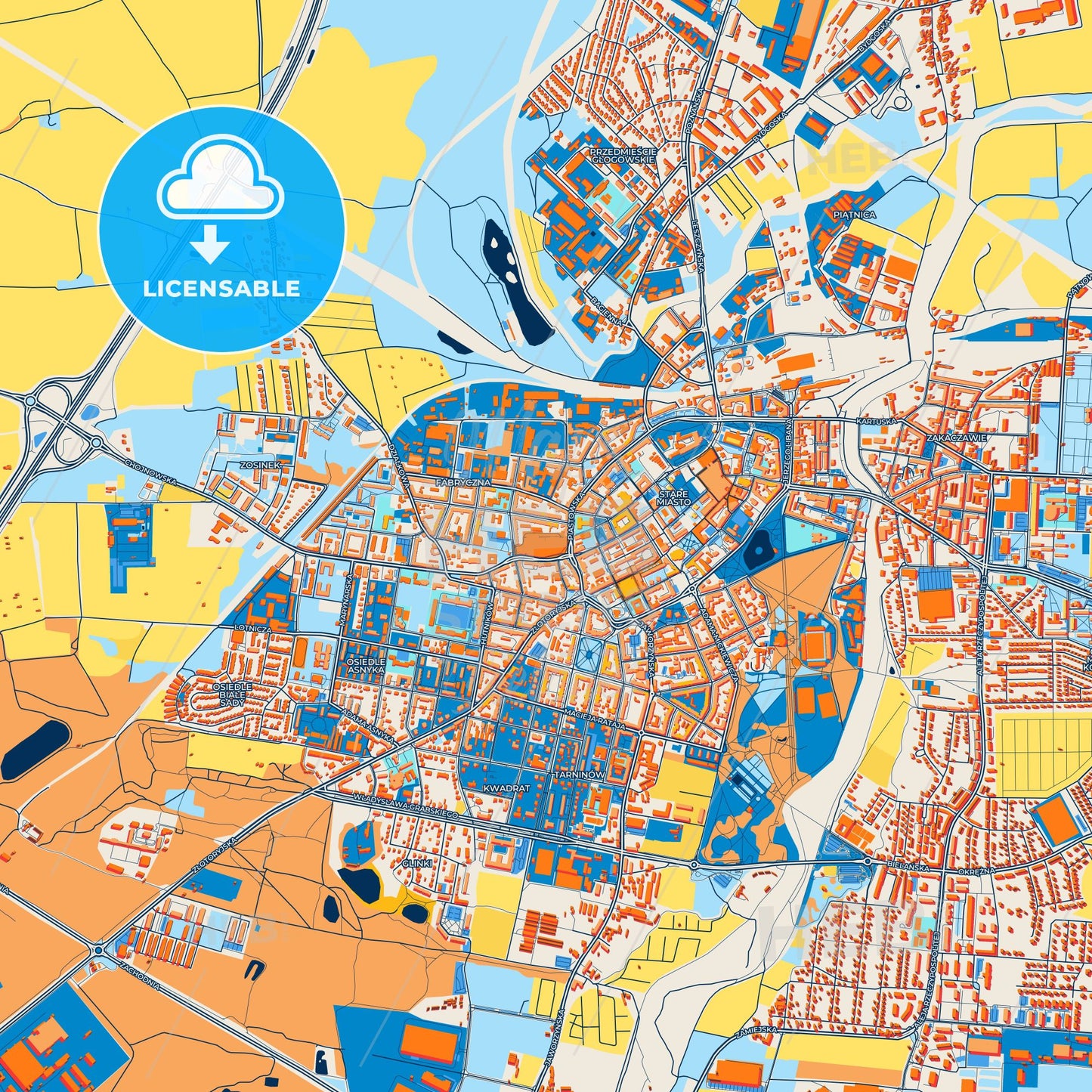 Colorful Legnica Street Map with Labels and Buildings