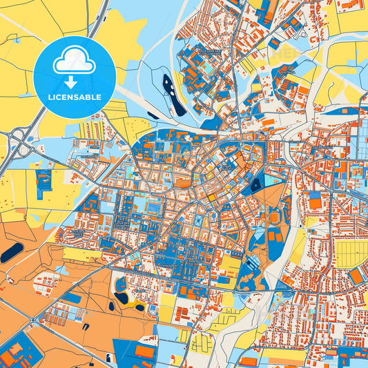 Colorful Legnica Street Map with Labels and Buildings