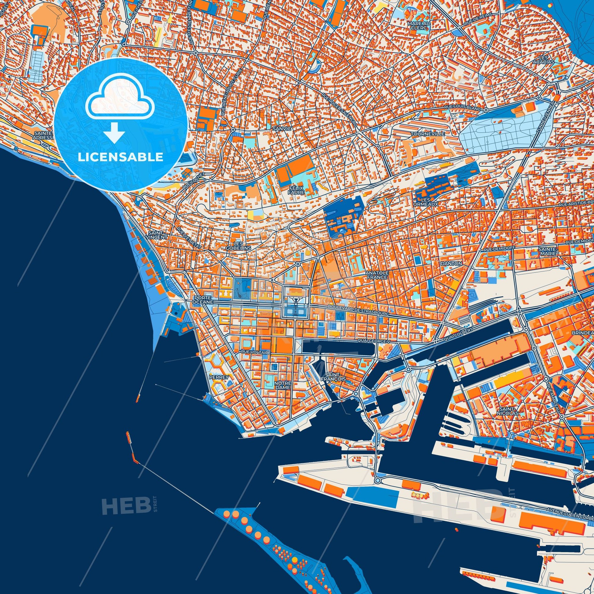 Colorful Le Havre Street Map with Labels and Buildings