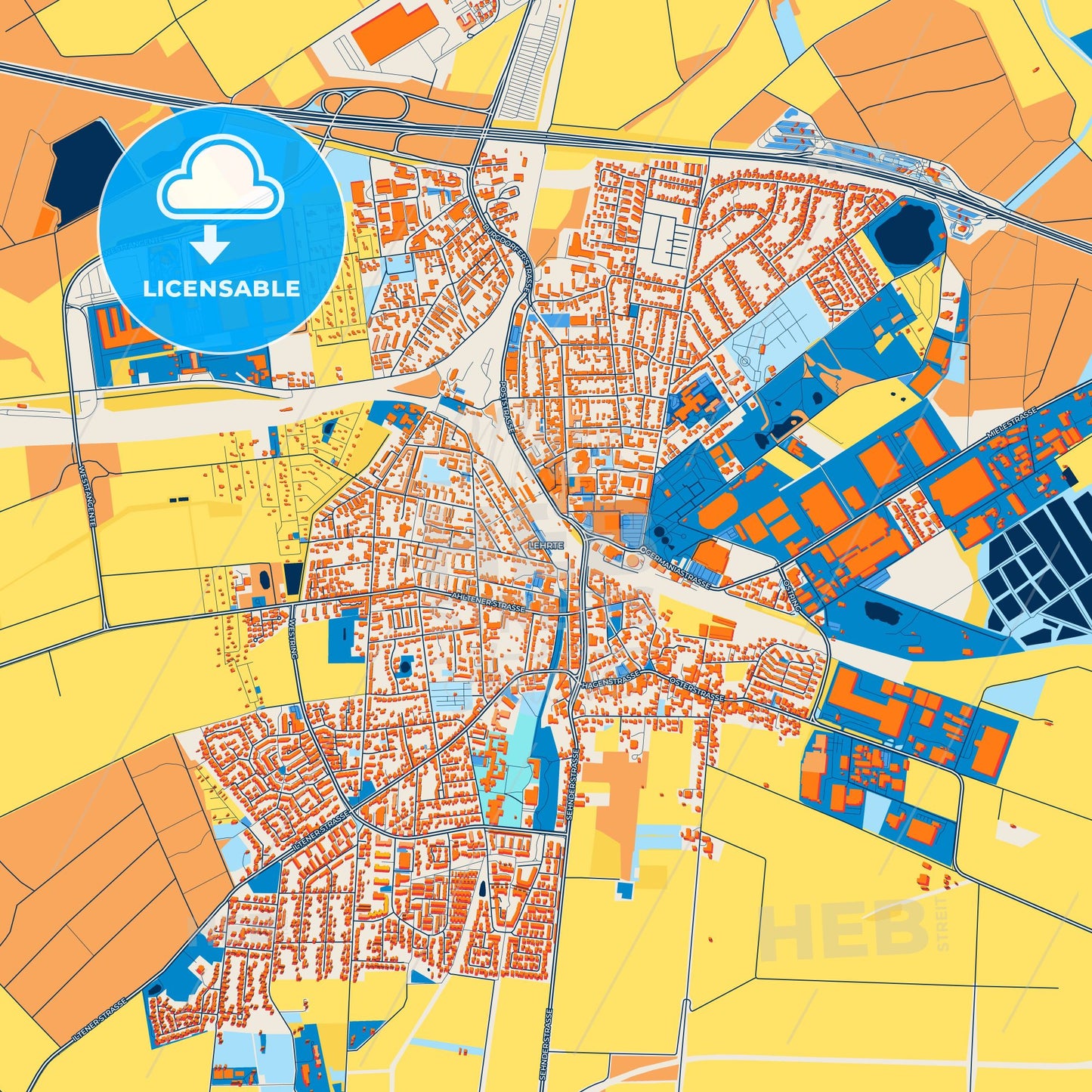 Colorful Lehrte Street Map with Labels and Buildings