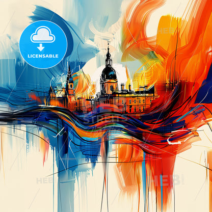 Vibrant Leicester, England - A Painting Of A Building With A Dome And A Colorful Background