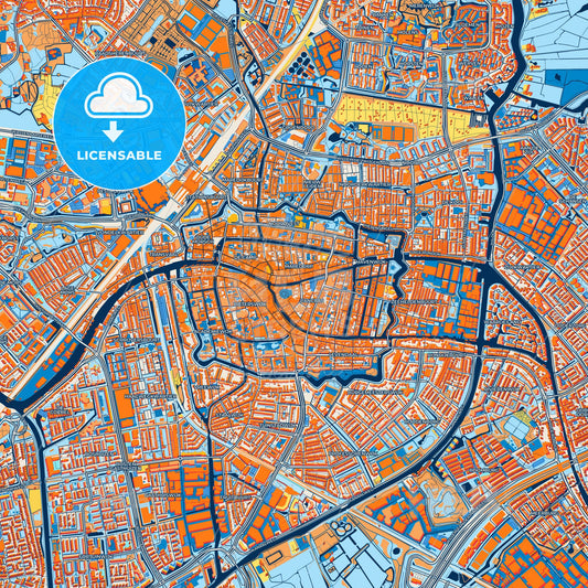 Colorful Leiden Street Map with Labels and Buildings