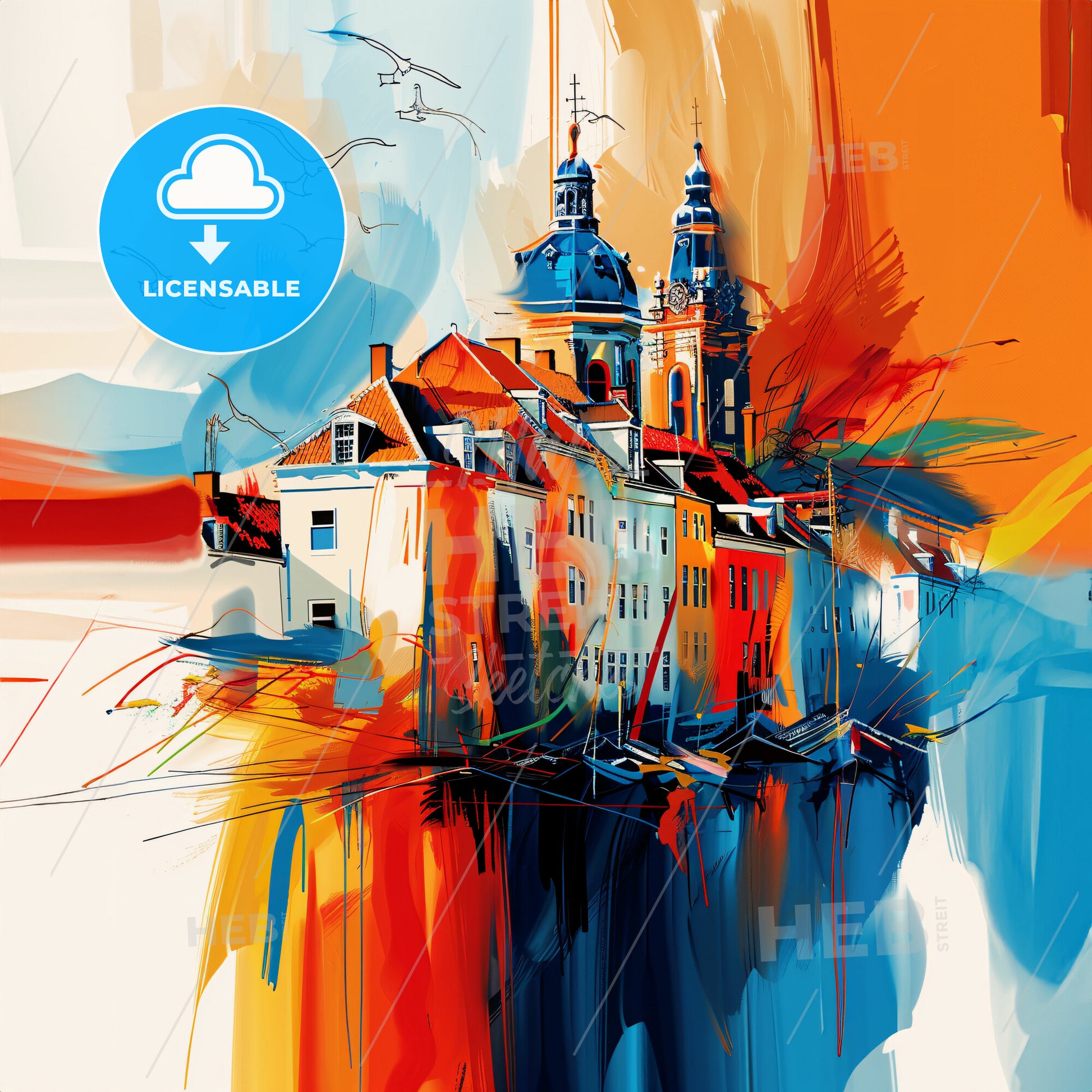 Vibrant Leiden, Netherlands - A Painting Of A Building