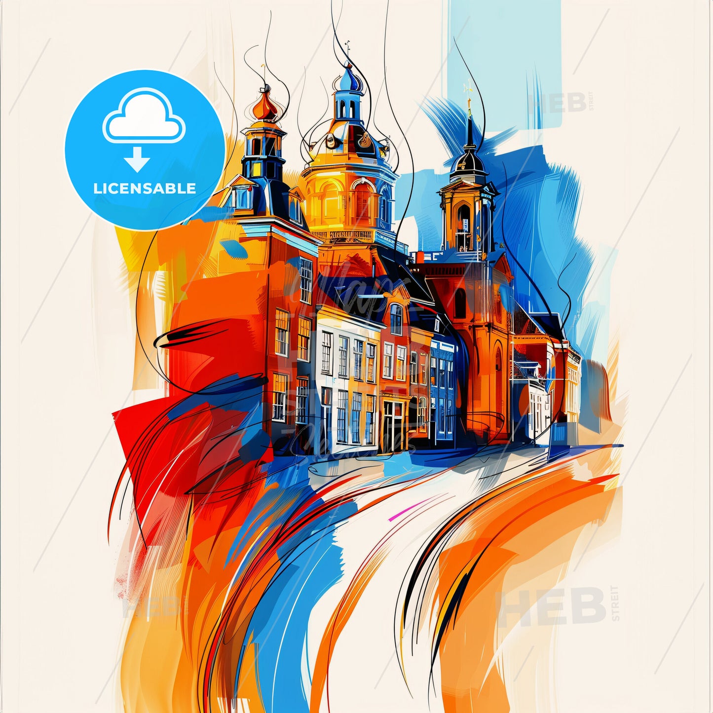 Vibrant Leiden, Netherlands - A Painting Of A Building