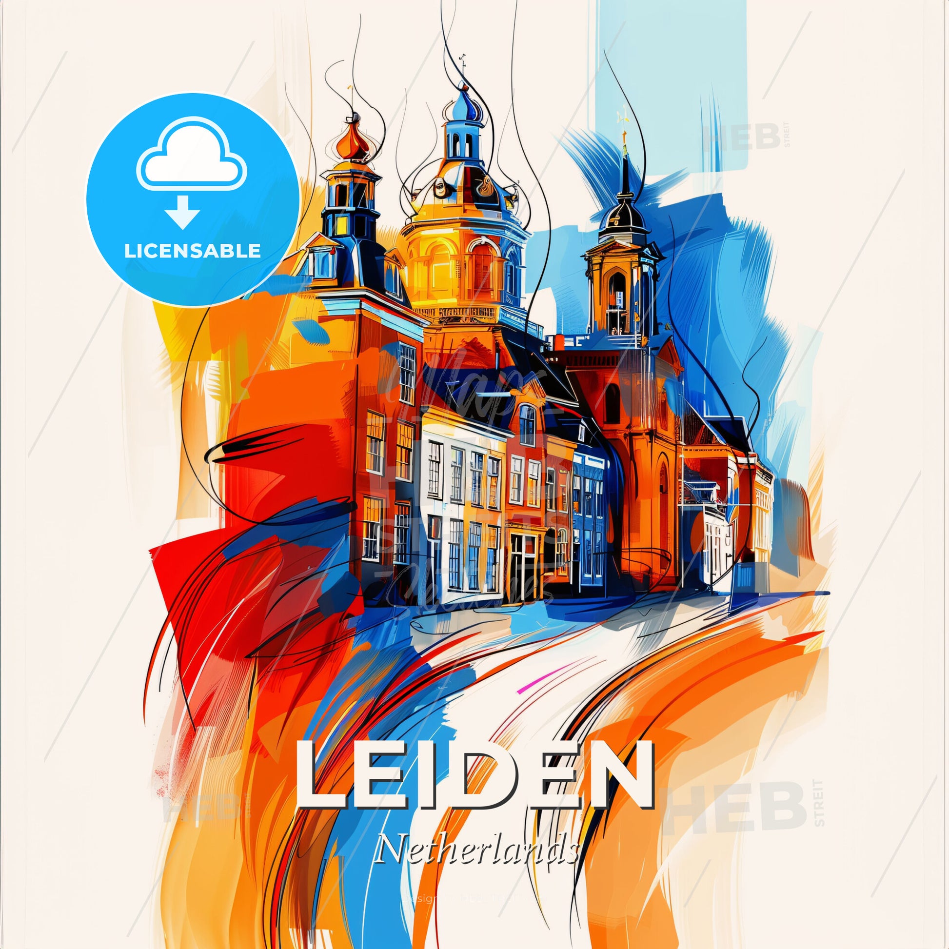 Vibrant Leiden, Netherlands - A Painting Of A Building - Square format print template