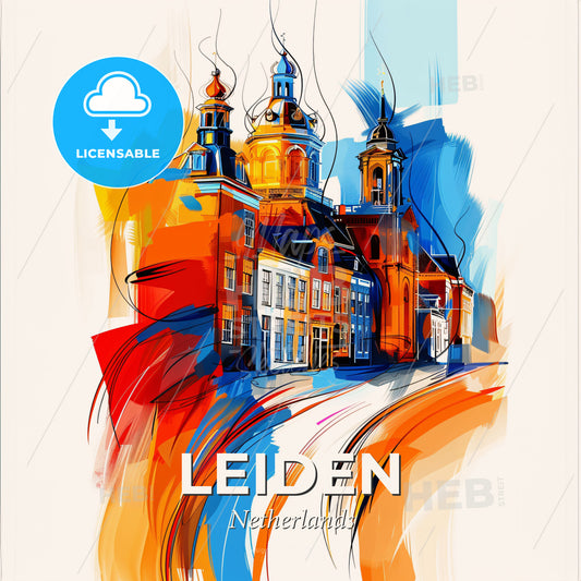 Vibrant Leiden, Netherlands - A Painting Of A Building - Square format print template