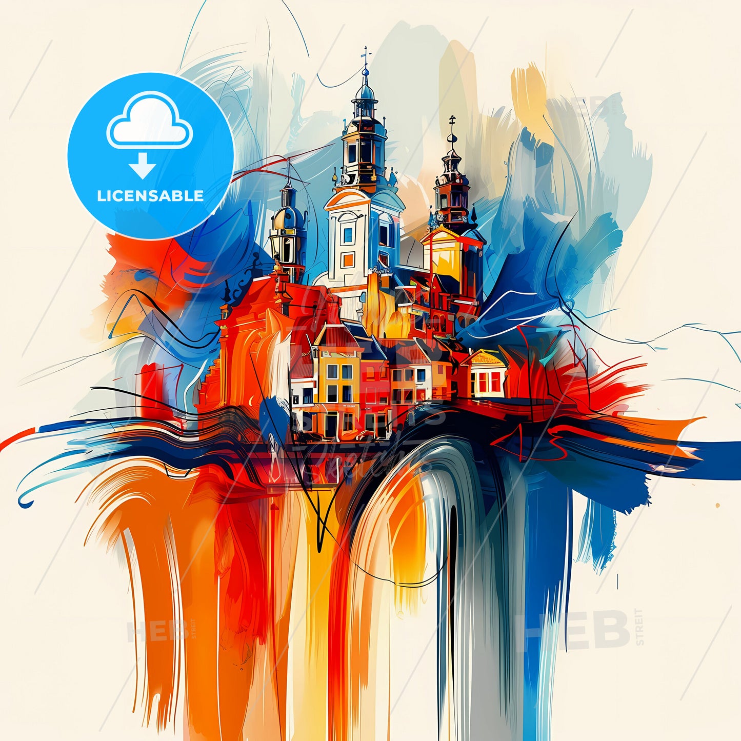 Vibrant Leiden, Netherlands - A Painting Of A Building