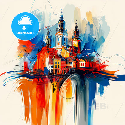 Vibrant Leiden, Netherlands - A Painting Of A Building