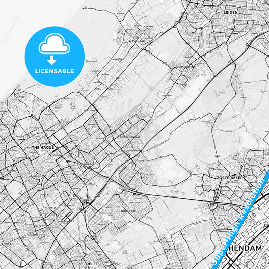 Leidschendam-Voorburg, Netherlands light map with streetnames, citynames and districts