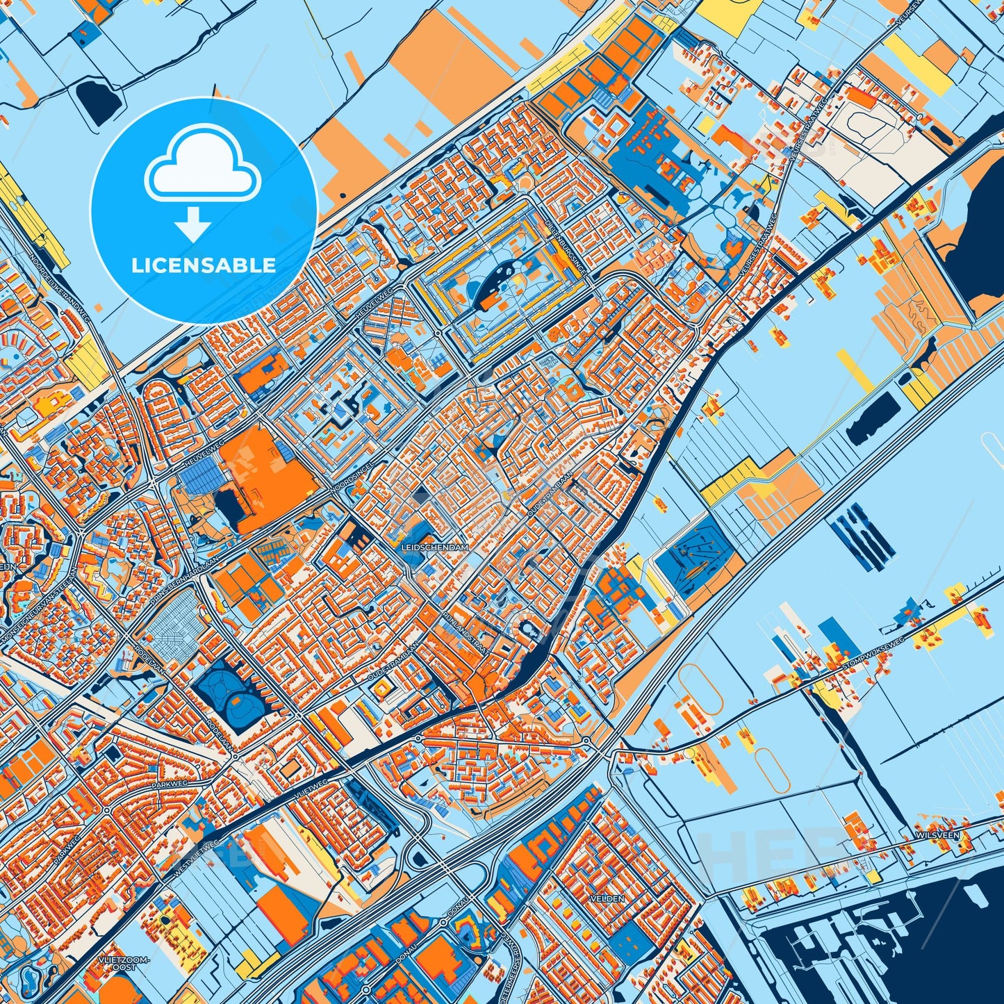 Colorful Leidschendam-Voorburg Street Map with Labels and Buildings