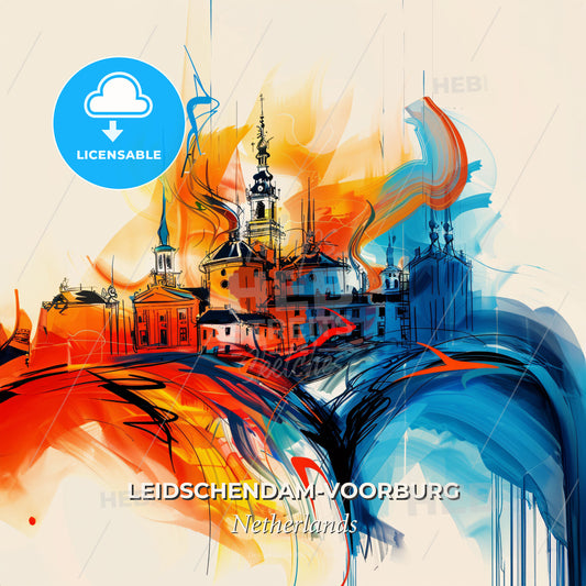 Vibrant Leidschendam-Voorburg, Netherlands - A Painting Of A City On Fire - Square format print template