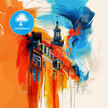 Vibrant Leidschendam-Voorburg, Netherlands - A Painting Of A Building With A Tower