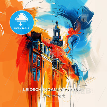 Vibrant Leidschendam-Voorburg, Netherlands - A Painting Of A Building With A Tower - Square format print template