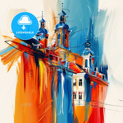 Vibrant Leidschendam-Voorburg, Netherlands - A Painting Of A Building With A Colorful Background