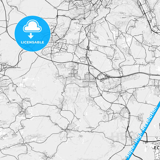 Leinfelden-Echterdingen, Germany light map with streetnames, citynames and districts