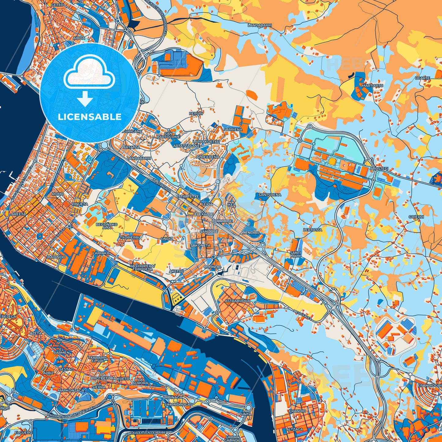 Colorful Leioa Street Map with Labels and Buildings