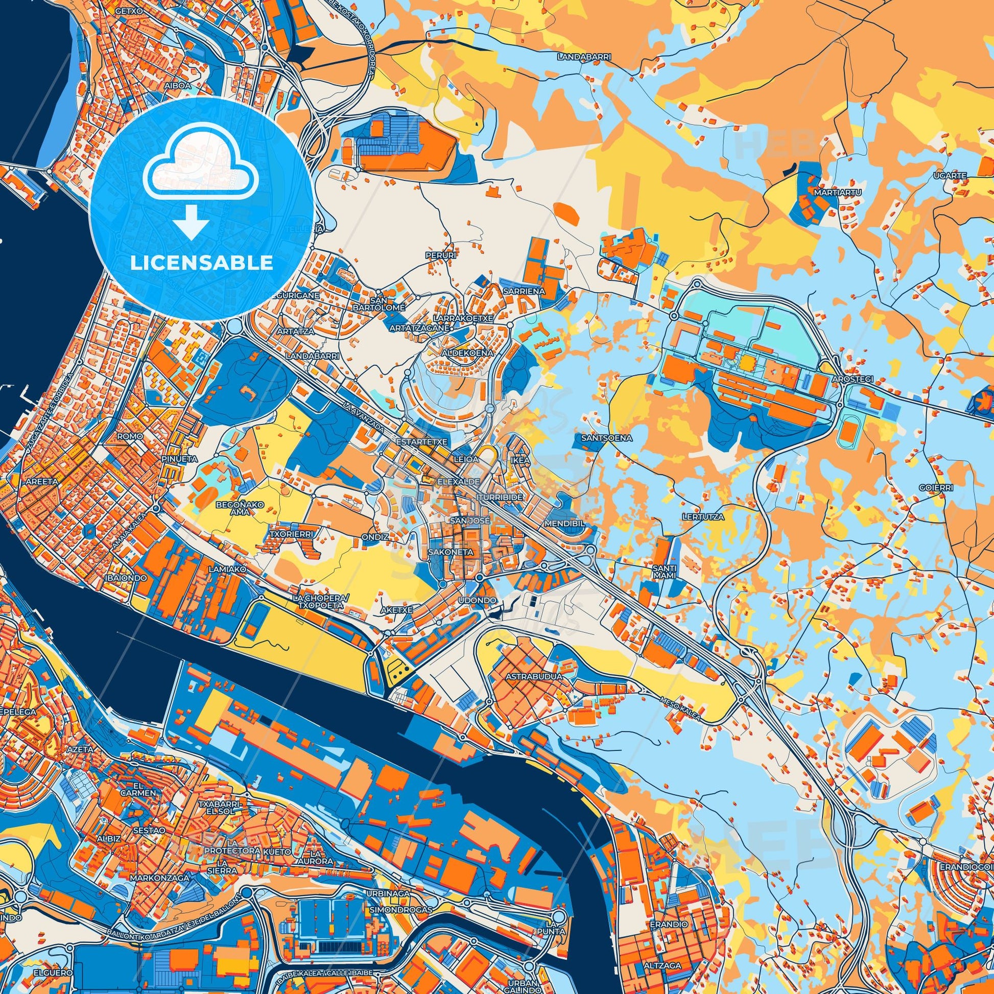 Colorful Leioa Street Map with Labels and Buildings