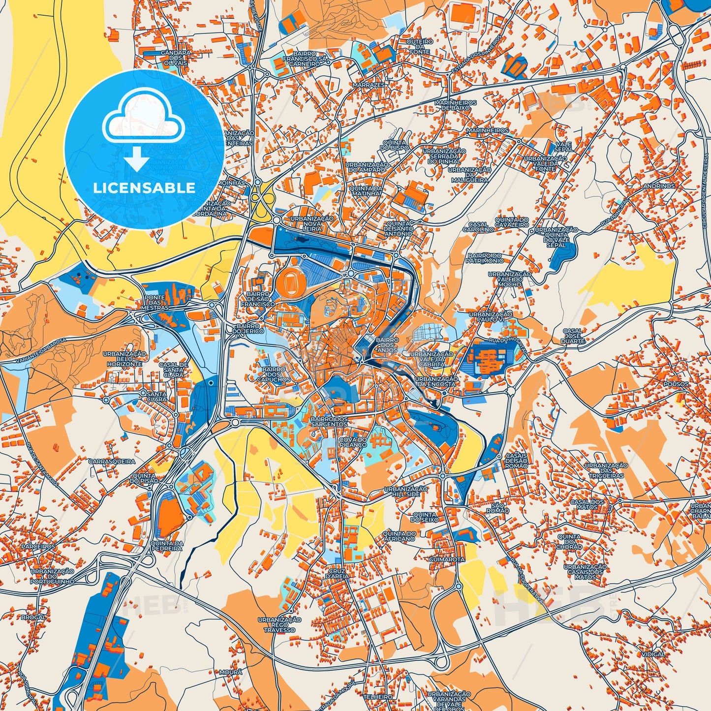Colorful Leiria Street Map with Labels and Buildings