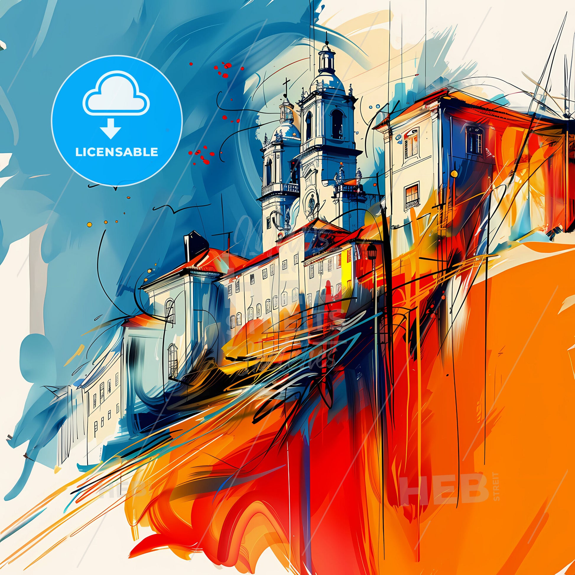 Vibrant Leiria, Portugal - A Painting Of A Building