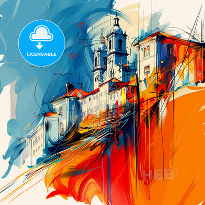 Vibrant Leiria, Portugal - A Painting Of A Building