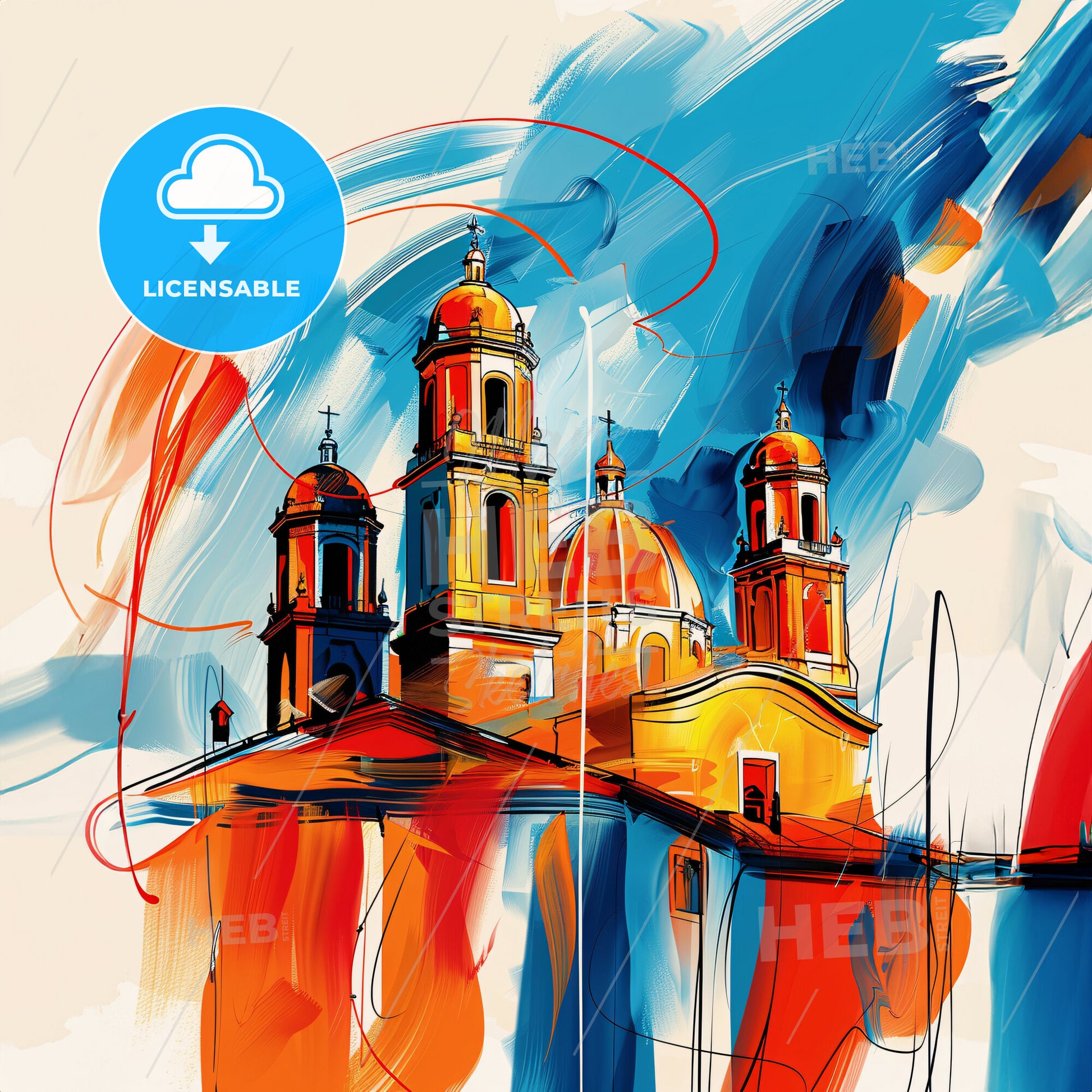 Vibrant León, Mexico - A Painting Of A Building With A Colorful Background