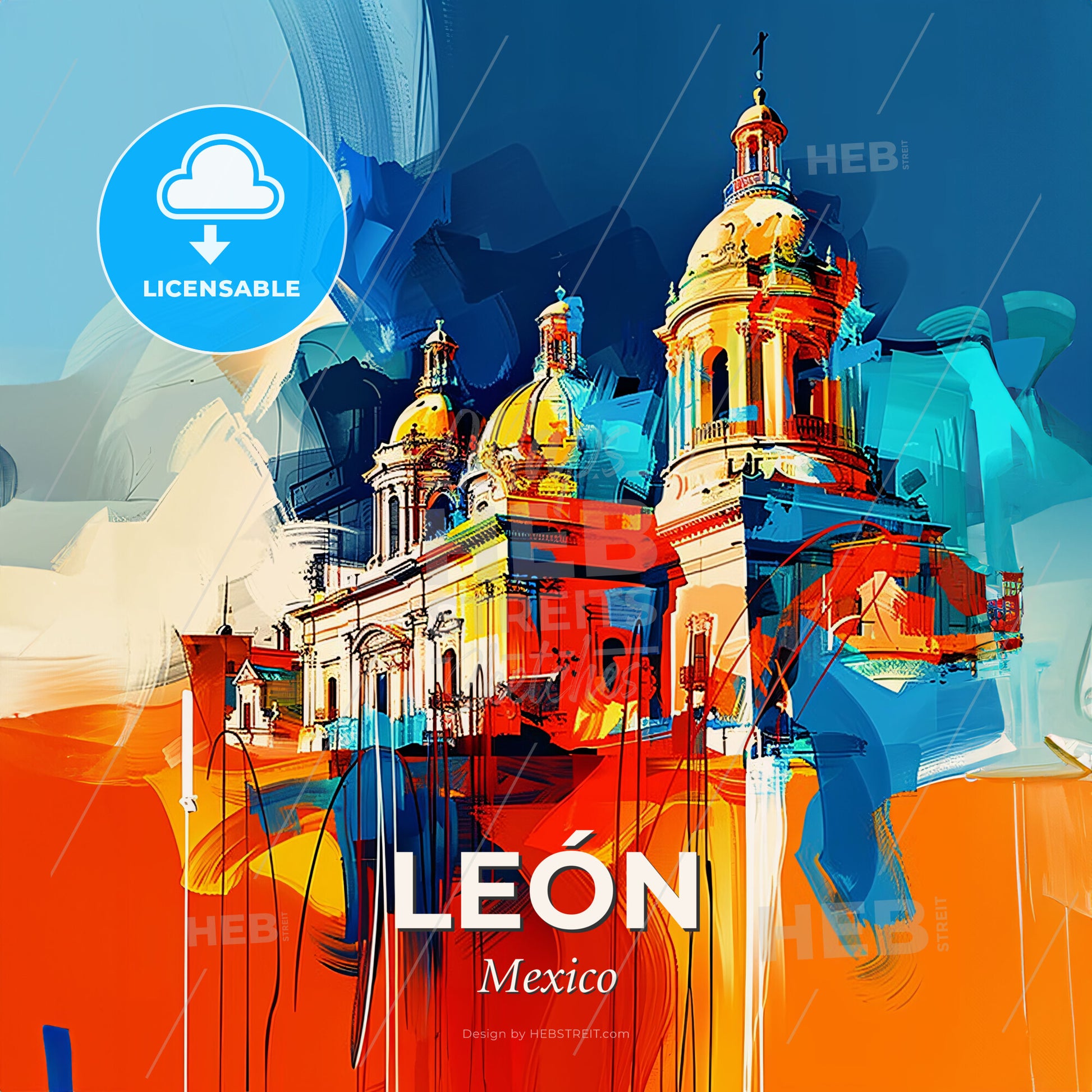 Vibrant León, Mexico - A Painting Of A Building With Domes - Square format print template