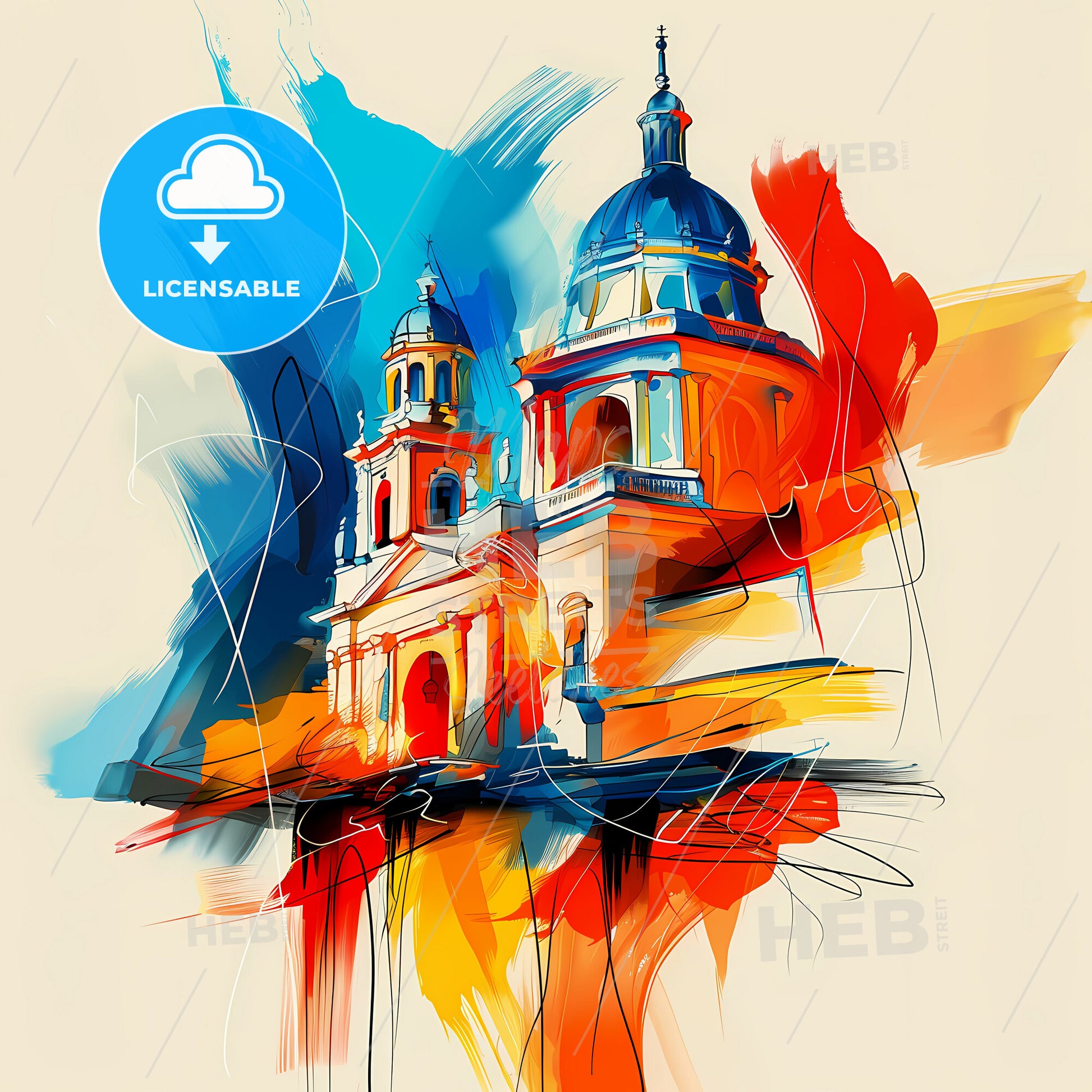 Vibrant León, Mexico - A Painting Of A Building With A Blue Dome