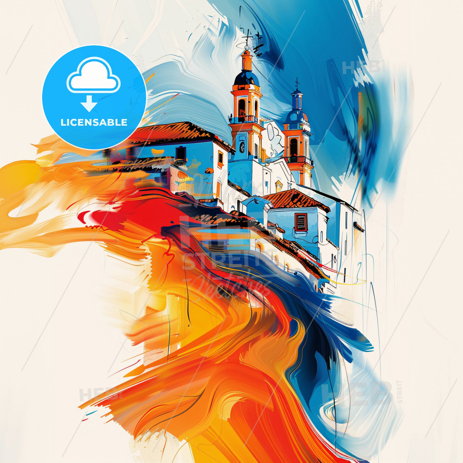 Vibrant León, Nicaragua - A Painting Of A Building With A Clock Tower And Colorful Paint