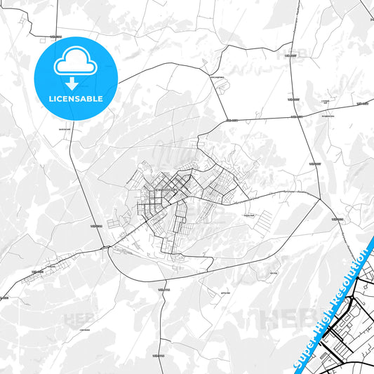 Leninogorsk, Russia light map with streetnames, citynames and districts