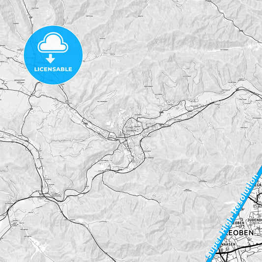 Leoben, Austria light map with streetnames, citynames and districts