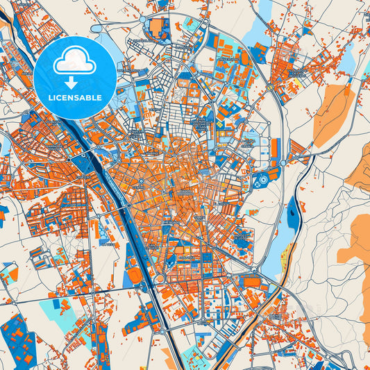 Colorful León Street Map with Labels and Buildings