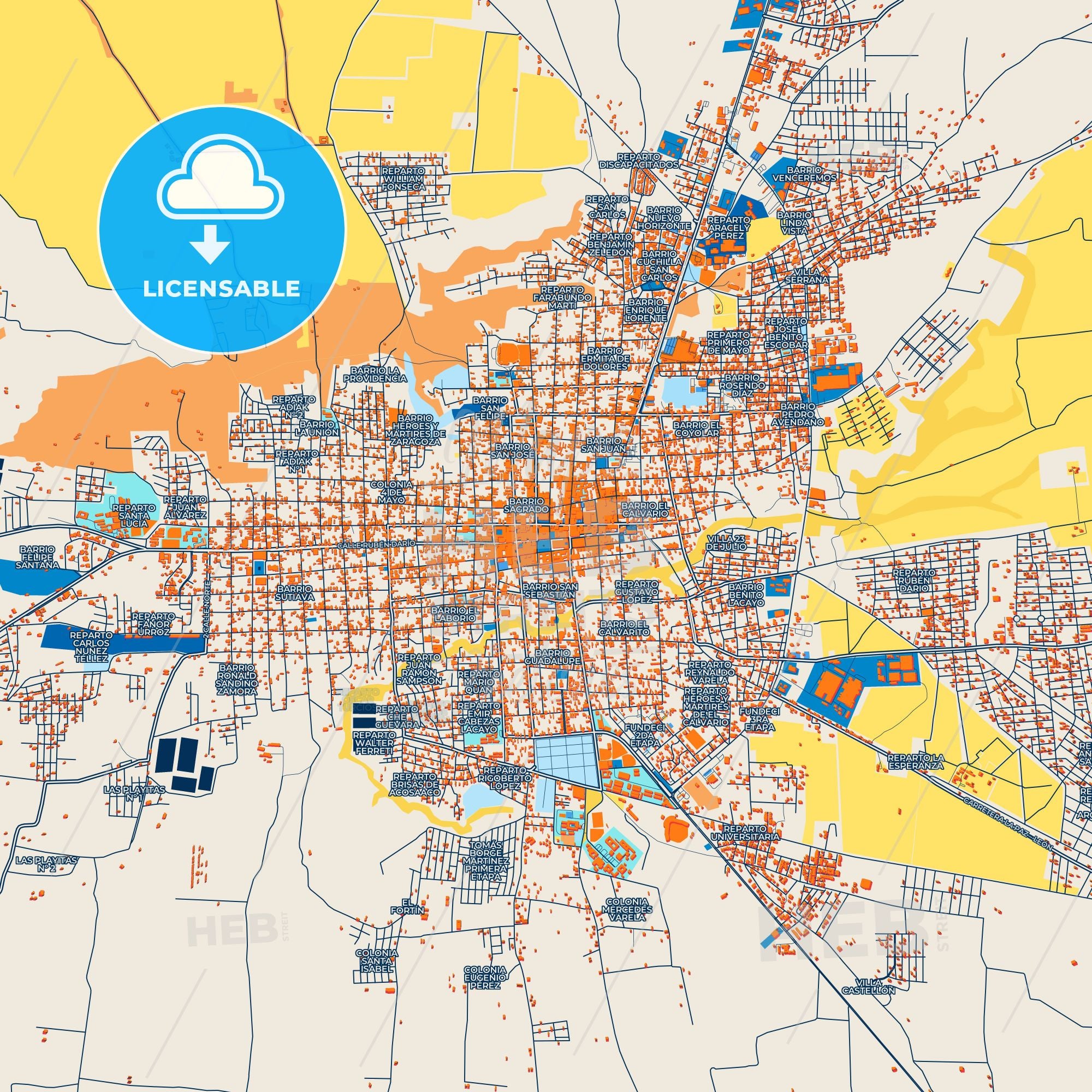 Colorful León Street Map - Digital Download – HEBSTREITS