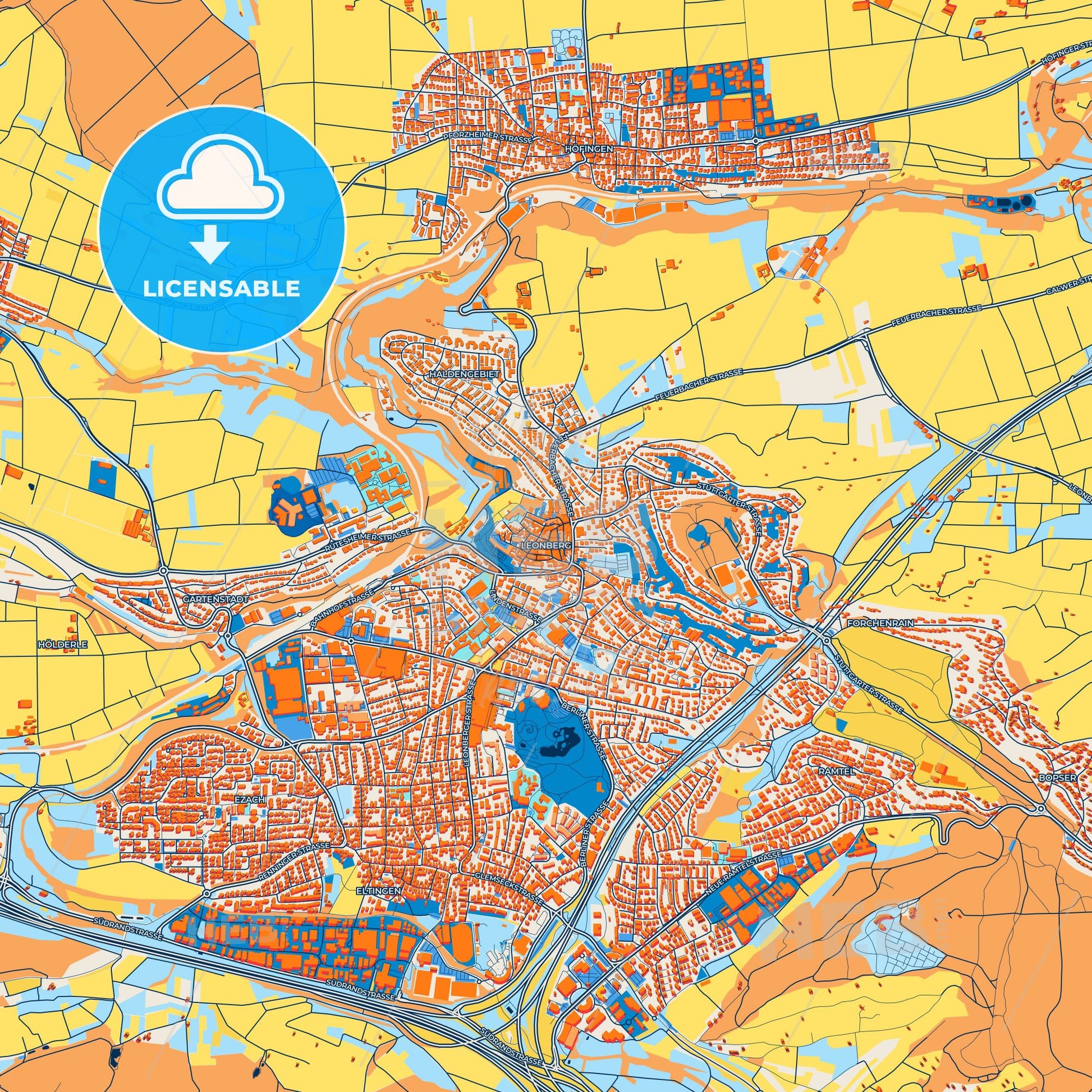 Colorful Leonberg Street Map with Labels and Buildings