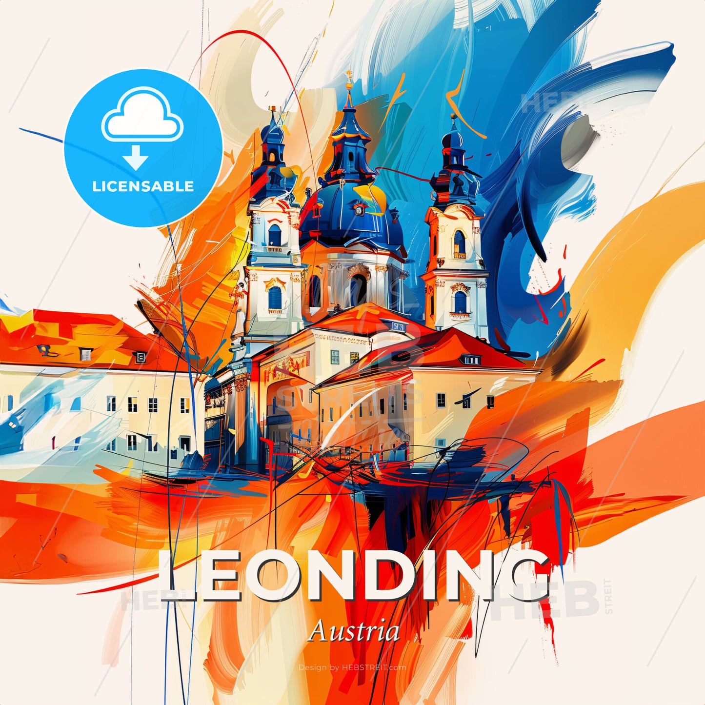 Vibrant Leonding, Austria - A Painting Of A Building With Colorful Paint - Square format print template