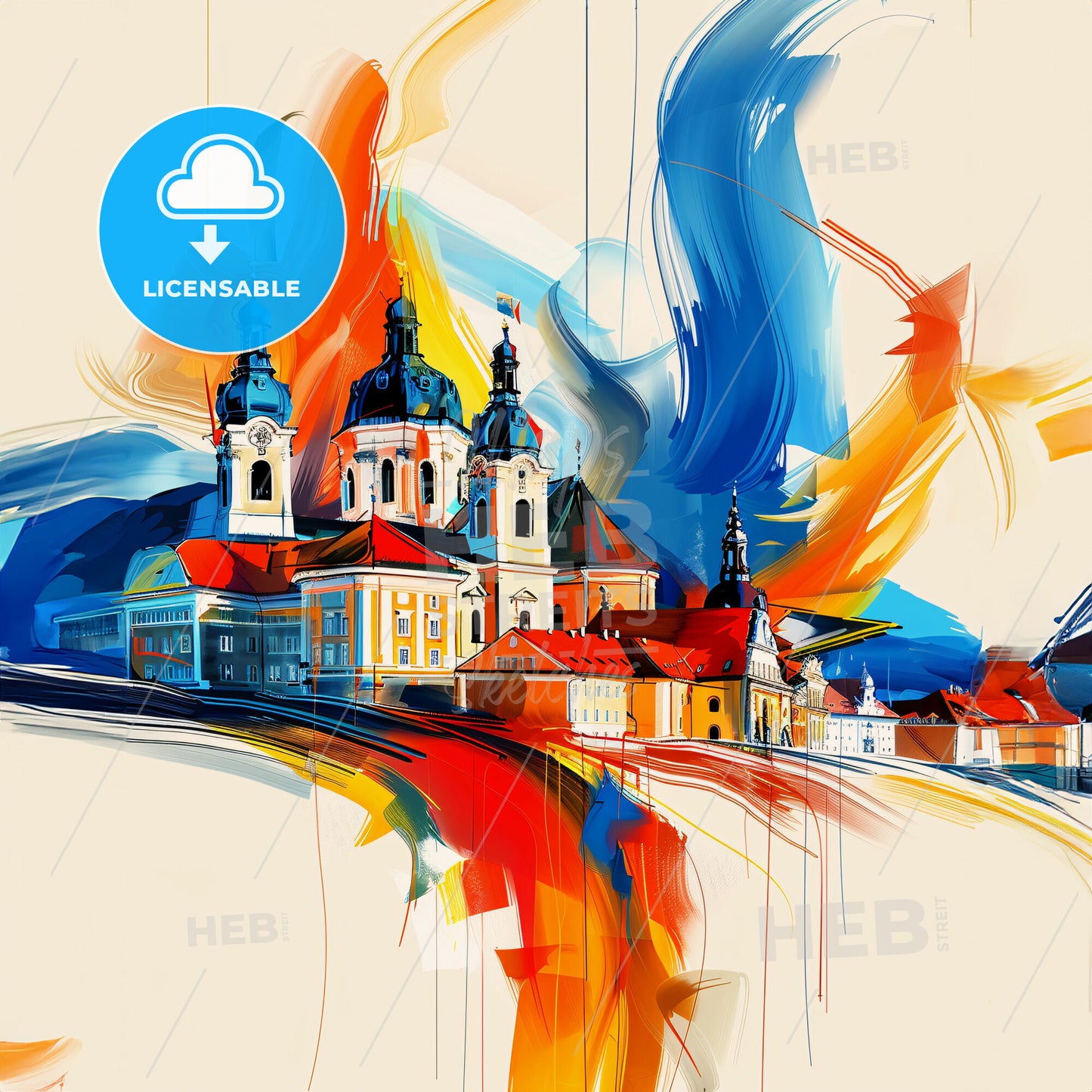 Vibrant Leonding, Austria - A Painting Of A Building With Colorful Paint