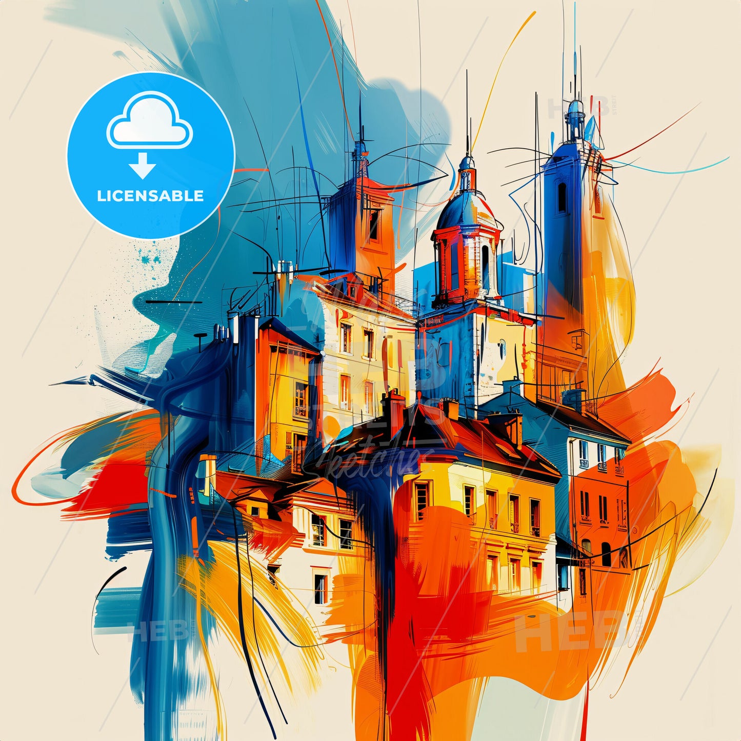 Vibrant Les Abymes, France - A Painting Of Buildings With Colorful Paint