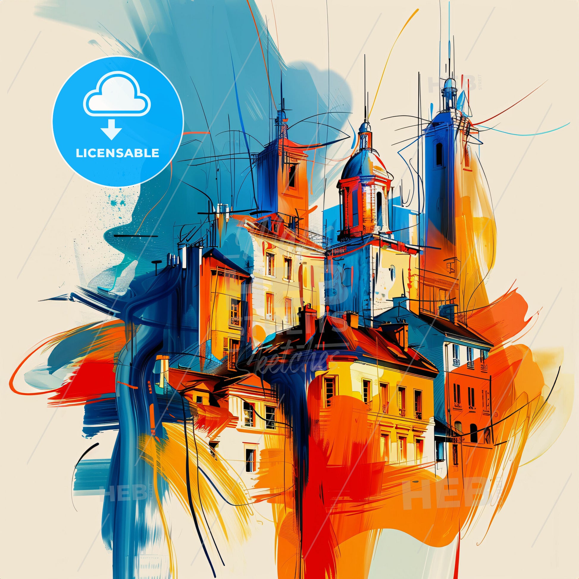 Vibrant Les Abymes, France - A Painting Of Buildings With Colorful Paint