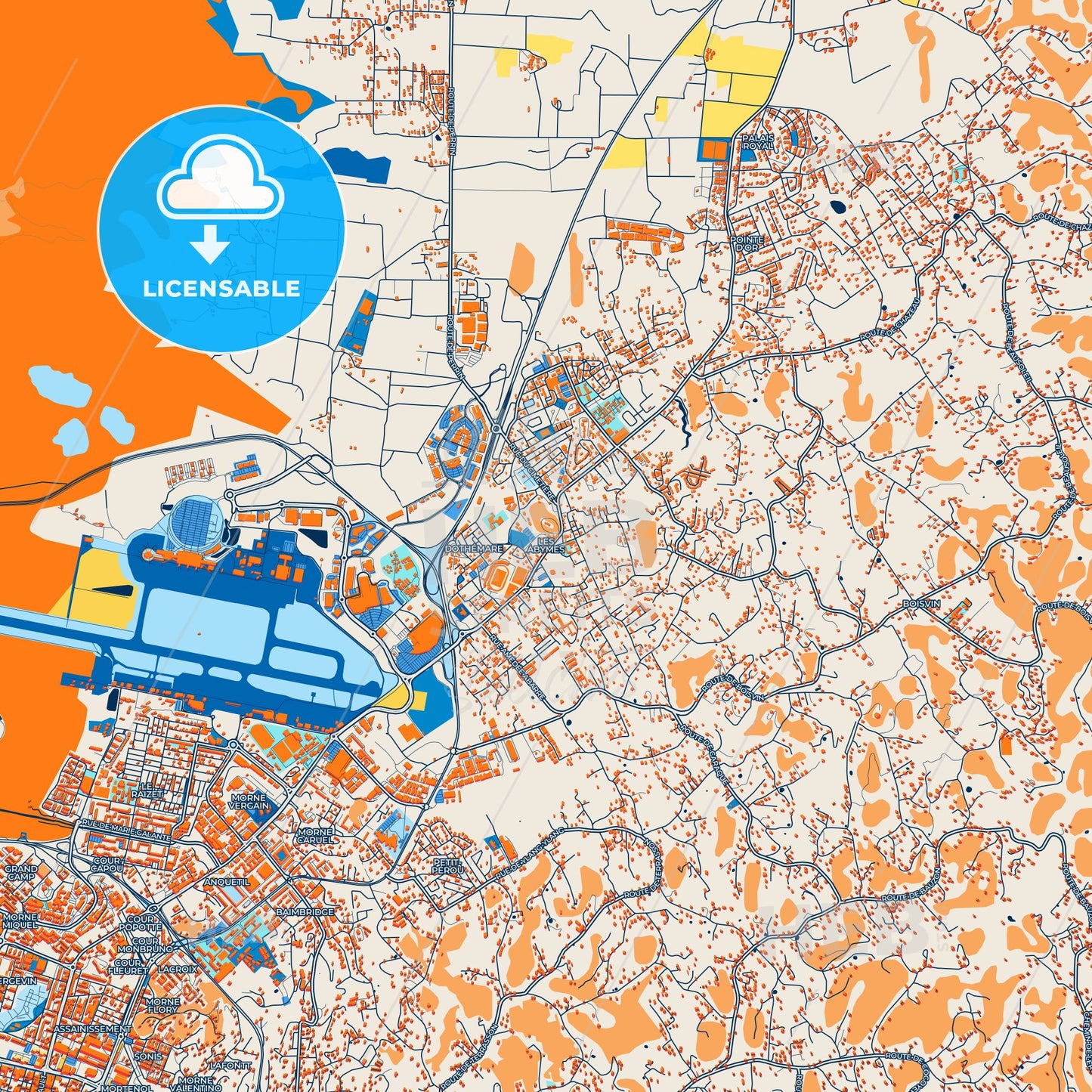 Colorful Les Abymes Street Map with Labels and Buildings