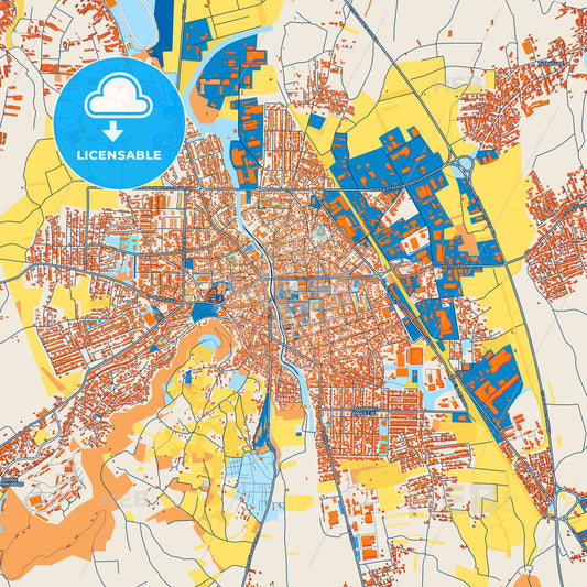 Colorful Leskovac Street Map with Labels and Buildings